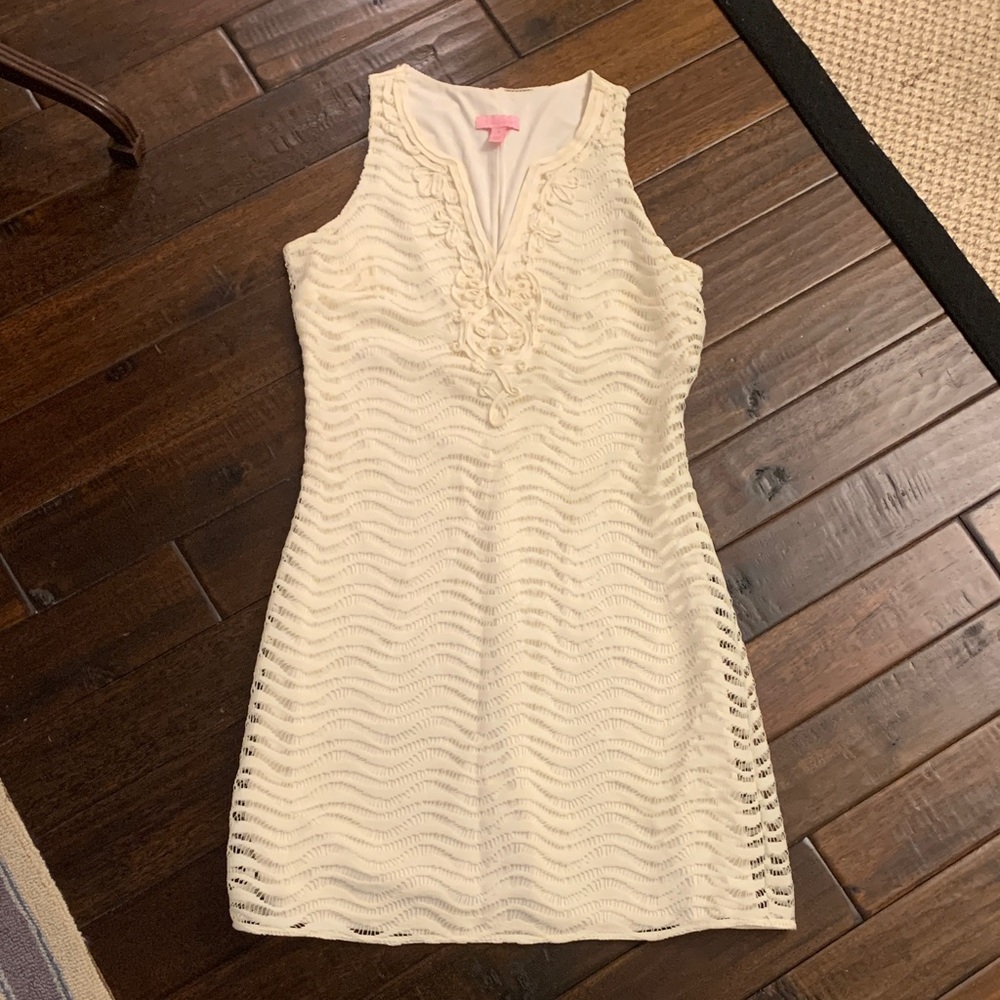 Lilly Pulitzer White Textured V Neck Mini Dress